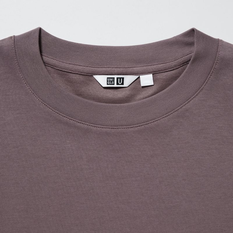 Purple Uniqlo U AIRism Cotton Oversized Crew Neck Half-Sleeve Men T Shirts | 1666710