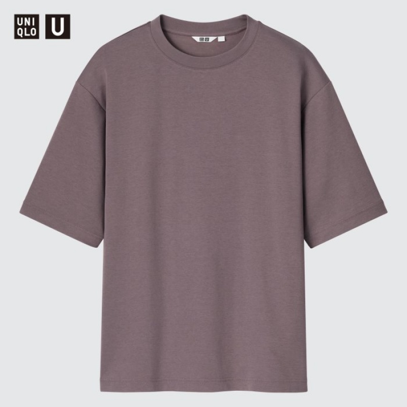 Purple Uniqlo U AIRism Cotton Oversized Crew Neck Half-Sleeve Women T Shirts | 3662830