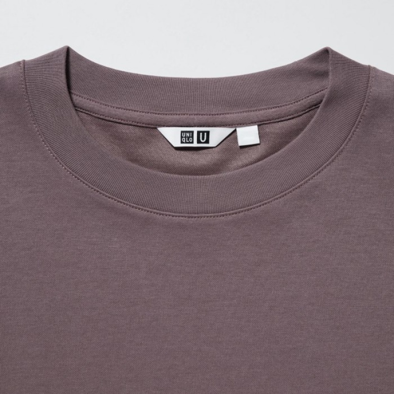 Purple Uniqlo U AIRism Cotton Oversized Crew Neck Half-Sleeve Women T Shirts | 3662830