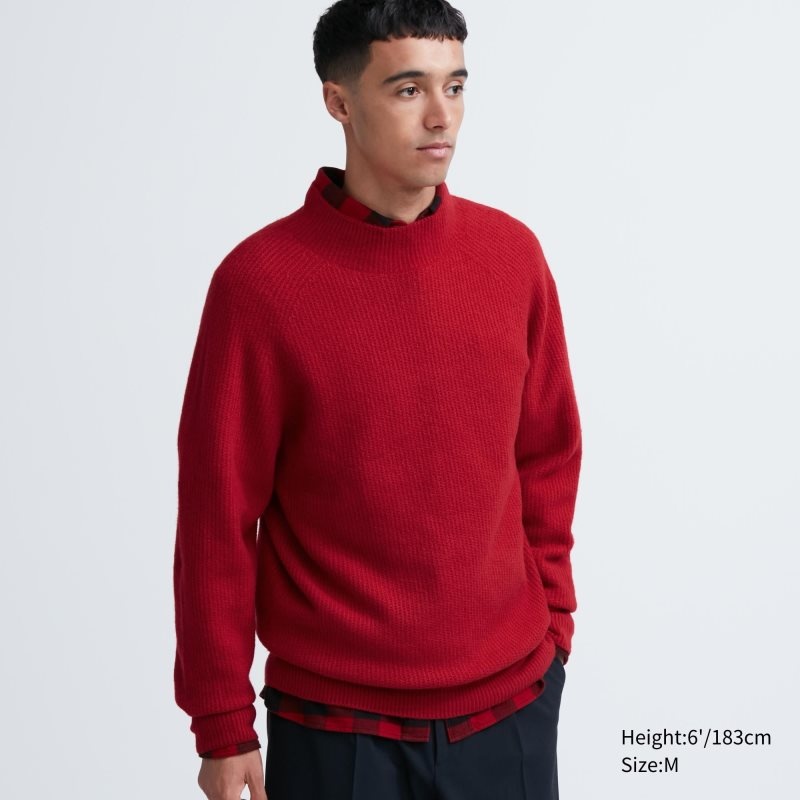Red Uniqlo 3d Knit Souffle Yarn Mock Neck Men Sweaters | 7973778