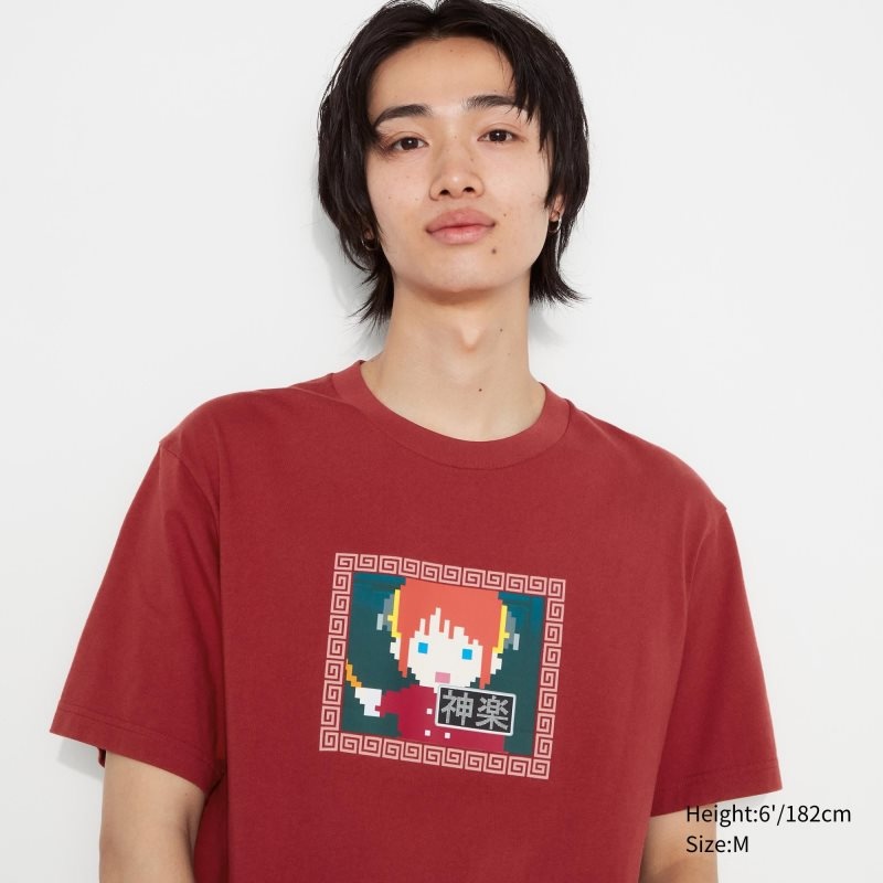 Red Uniqlo Anime Gintama Ut Short-sleeve Graphic Men T Shirts | 8472662