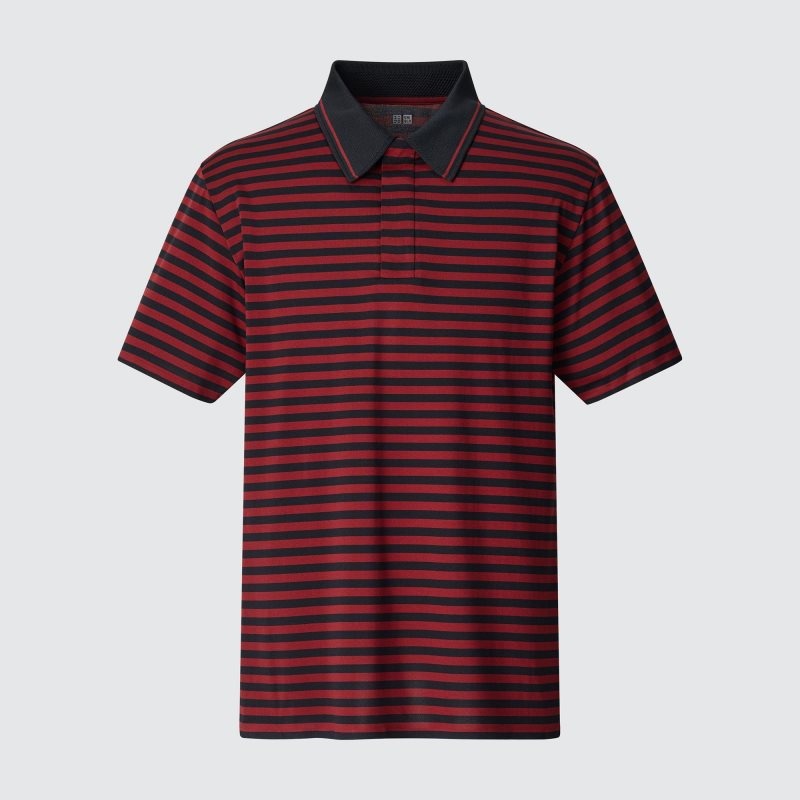Red Uniqlo Dry-ex Short-sleeve Striped Adam Scott Men Polo Shirts | 253430