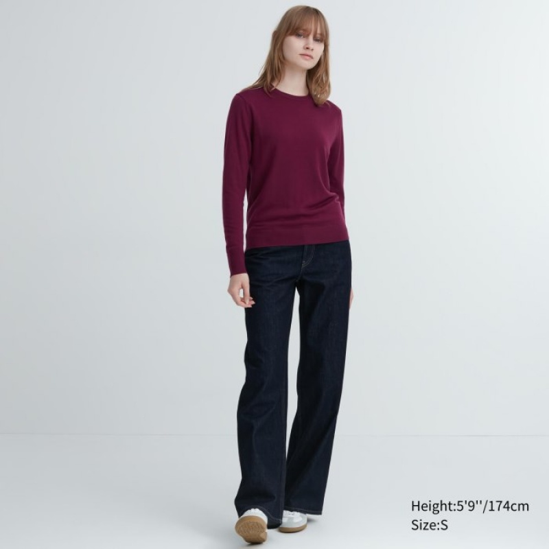 Red Uniqlo Extra Fine Merino Crew Neck Long-Sleeve Women Sweaters | 648741