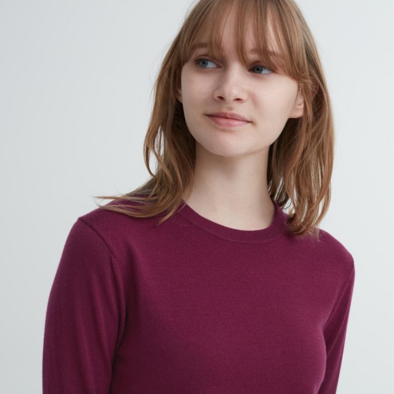 Red Uniqlo Extra Fine Merino Crew Neck Long-Sleeve Women Sweaters | 648741
