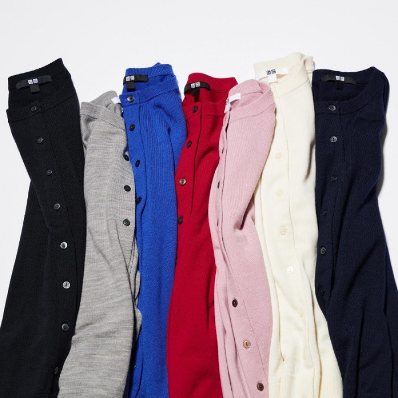 Red Uniqlo Extra Fine Merino Crew Neck Women Cardigan | 3085227