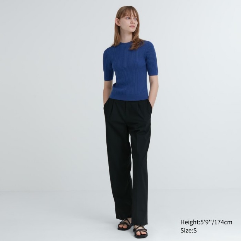 Red Uniqlo Extra Fine Merino Ribbed Mock Neck Half-Sleeve Women Sweaters | 682398