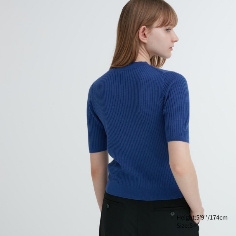 Red Uniqlo Extra Fine Merino Ribbed Mock Neck Half-Sleeve Women Sweaters | 682398