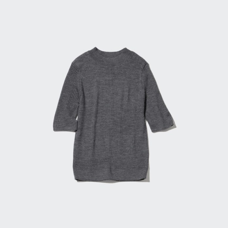 Red Uniqlo Extra Fine Merino Ribbed Mock Neck Half-Sleeve Women Sweaters | 682398
