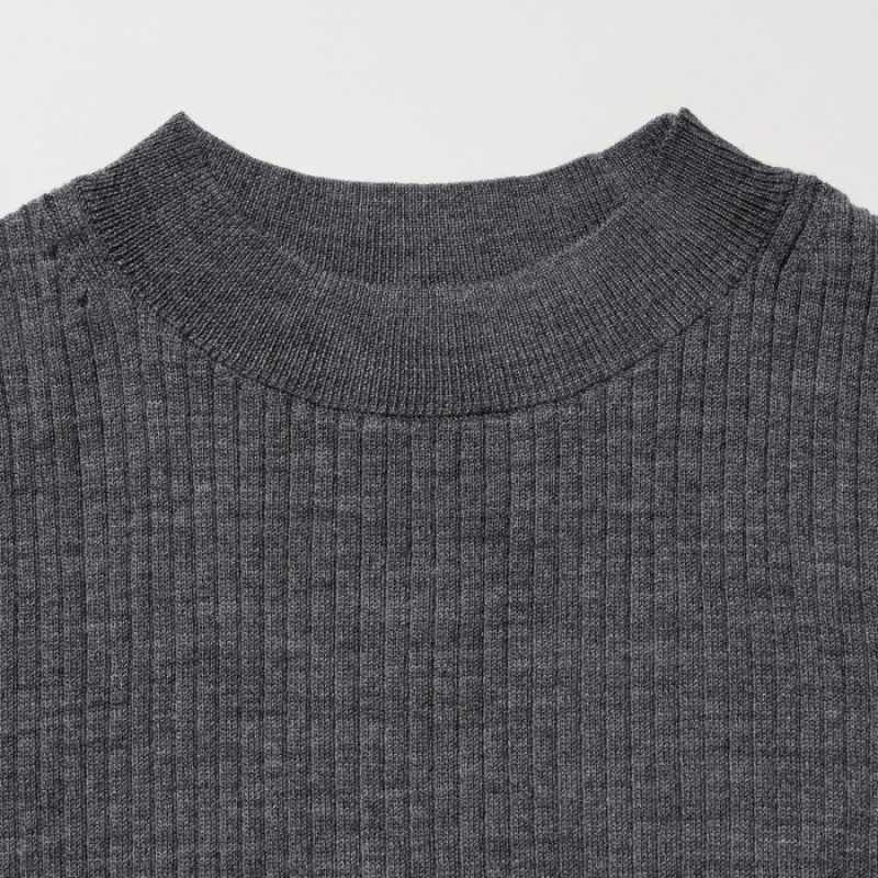 Red Uniqlo Extra Fine Merino Ribbed Mock Neck Half-Sleeve Women Sweaters | 682398