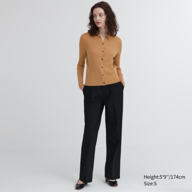 Red Uniqlo Extra Fine Merino Ribbed Polo Women Cardigan | 7949612