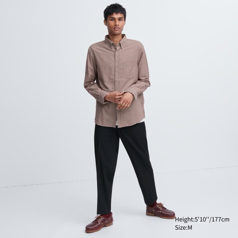 Red Uniqlo Flannel Checked Long-sleeve Men Shirts | 4663336