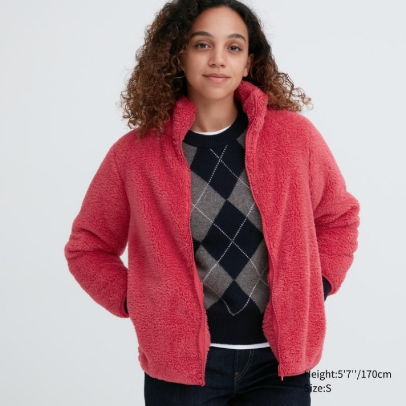 Red Uniqlo Fluffy Yarn Fleece Full-Zip Women Jackets | 9723859