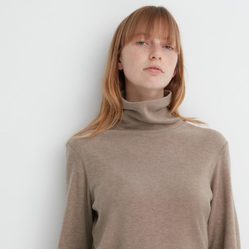 Red Uniqlo HEATTECH Fleece Turtleneck Long-Sleeve Women T Shirts | 2913256