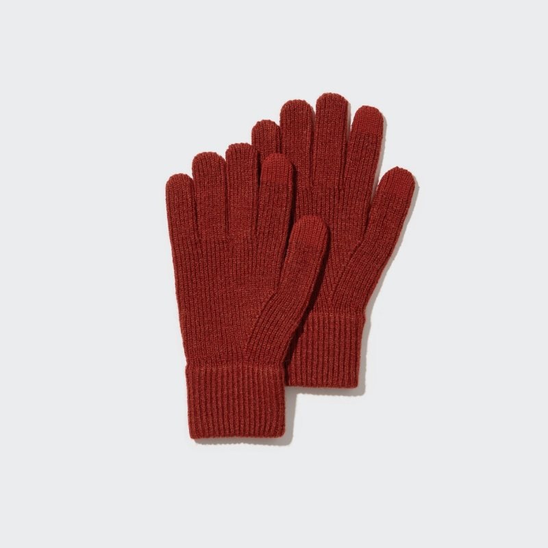Red Uniqlo HEATTECH Knitted Men Gloves | 7888553