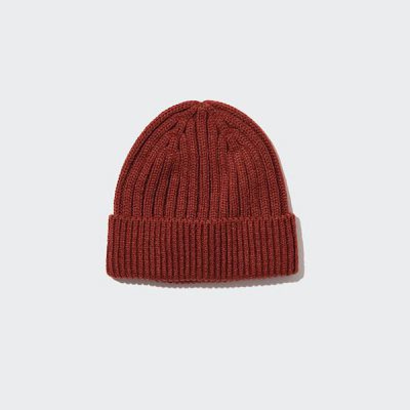 Red Uniqlo HEATTECH Ribbed Women Beanie | 2034518
