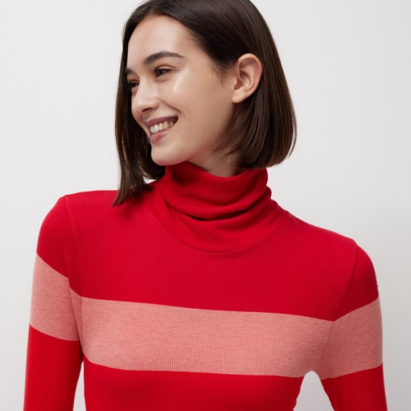Red Uniqlo HEATTECH Seamless Ribbed Extra Warm Women T Shirts | 198545