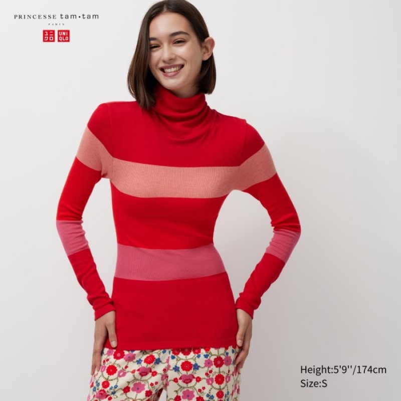 Red Uniqlo HEATTECH Seamless Ribbed Extra Warm Women T Shirts | 198545