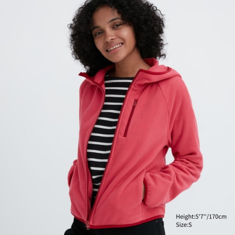 Red Uniqlo Light Fleece Full-Zip Women Hoodie | 5582979