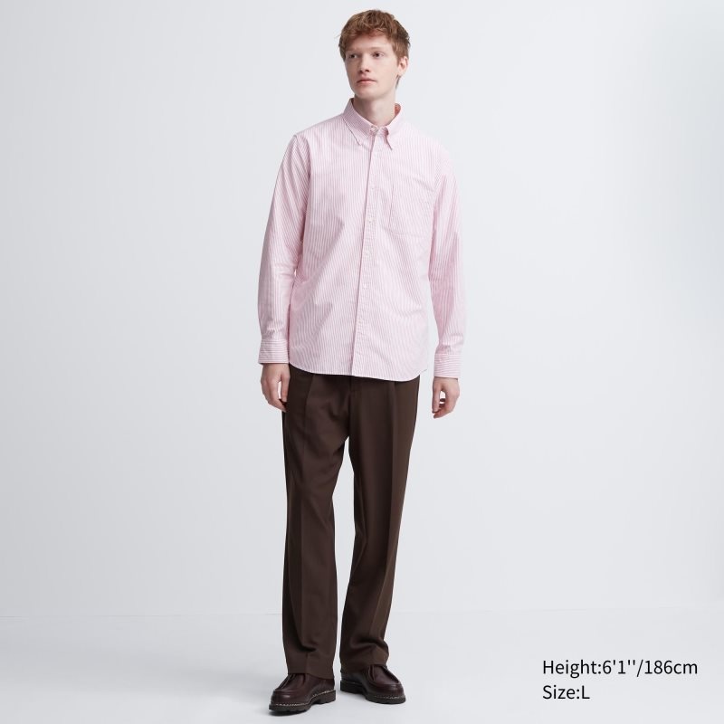 Red Uniqlo Oxford Striped Slim Fit Long-sleeve Men Shirts | 1189265