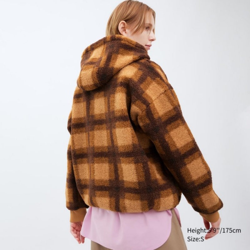 Red Uniqlo Pile Lined Fleece Printed Full-Zip Women Hoodie | 2718872