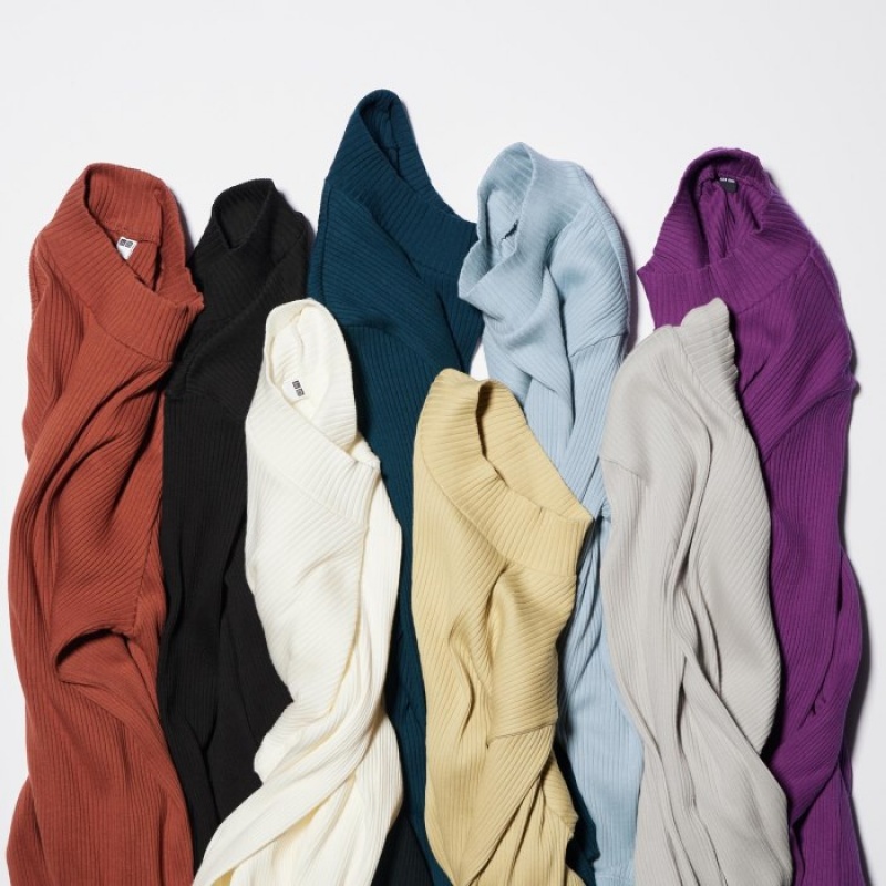 Red Uniqlo Ribbed High Neck Long-Sleeve Women T Shirts | 1154938