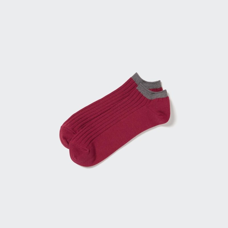 Red Uniqlo Ribbed Short Men Socks | 6243557
