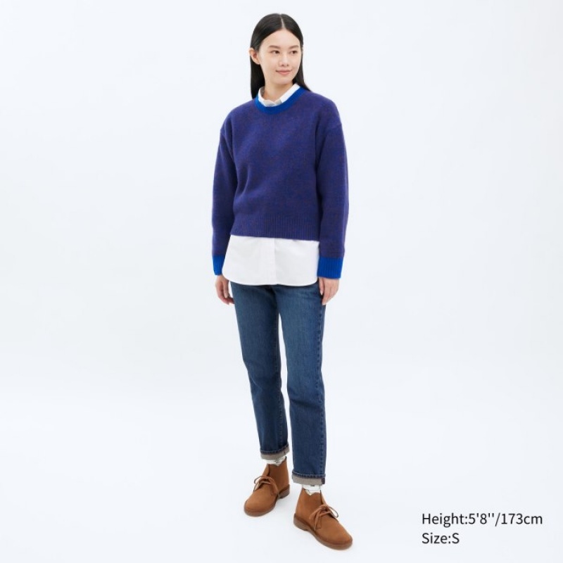 Red Uniqlo Souffle Yarn Crew Neck Long-Sleeve Women Sweaters | 9627038