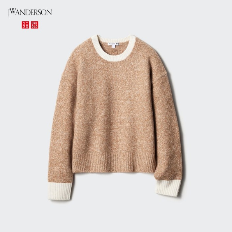 Red Uniqlo Souffle Yarn Crew Neck Long-Sleeve Women Sweaters | 9627038