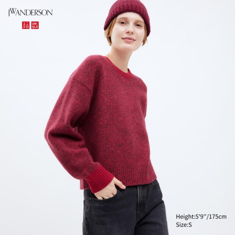 Red Uniqlo Souffle Yarn Crew Neck Long-Sleeve Women Sweaters | 9627038