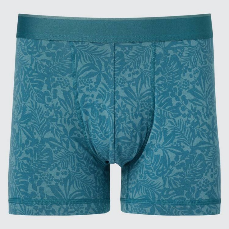 Turquoise Uniqlo Cotton Low Rise Printed Boxer Men Underwear | 6342990