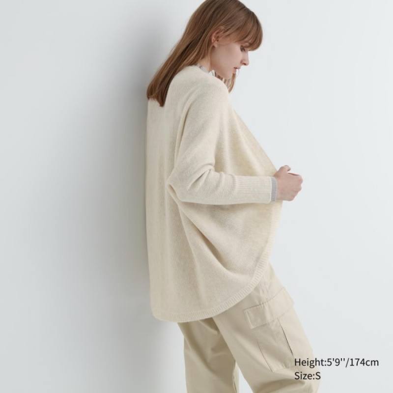 White Uniqlo 3D Knit Souffle Yarn Long-Sleeve Women Cardigan | 5188524