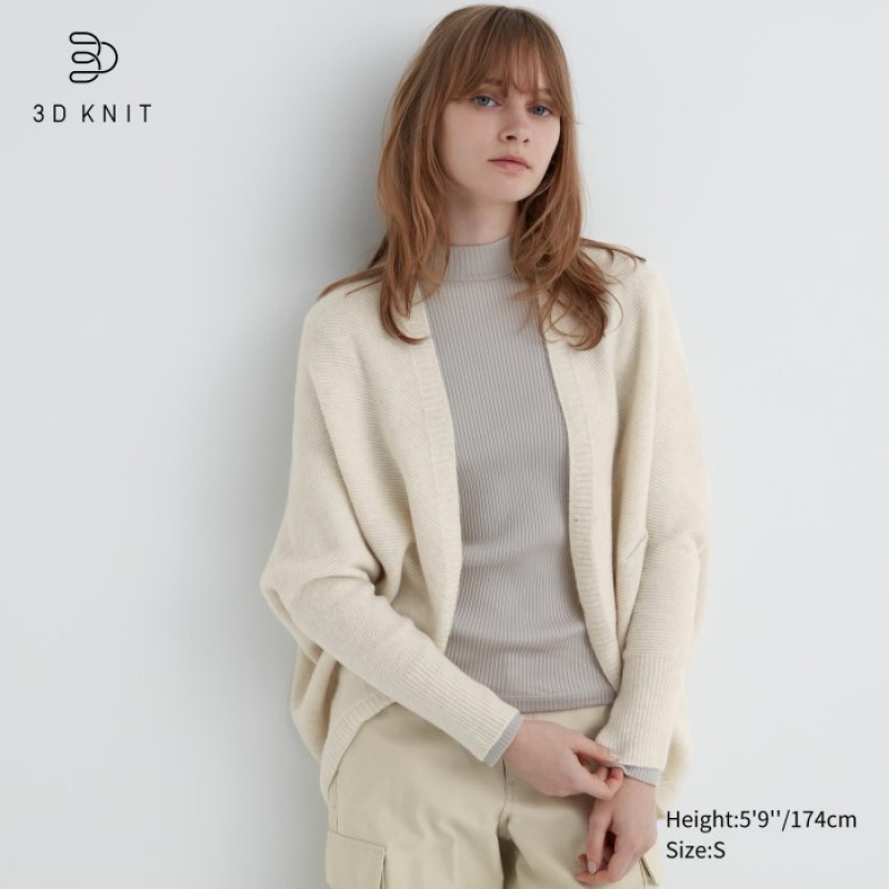 White Uniqlo 3D Knit Souffle Yarn Long-Sleeve Women Cardigan | 5188524