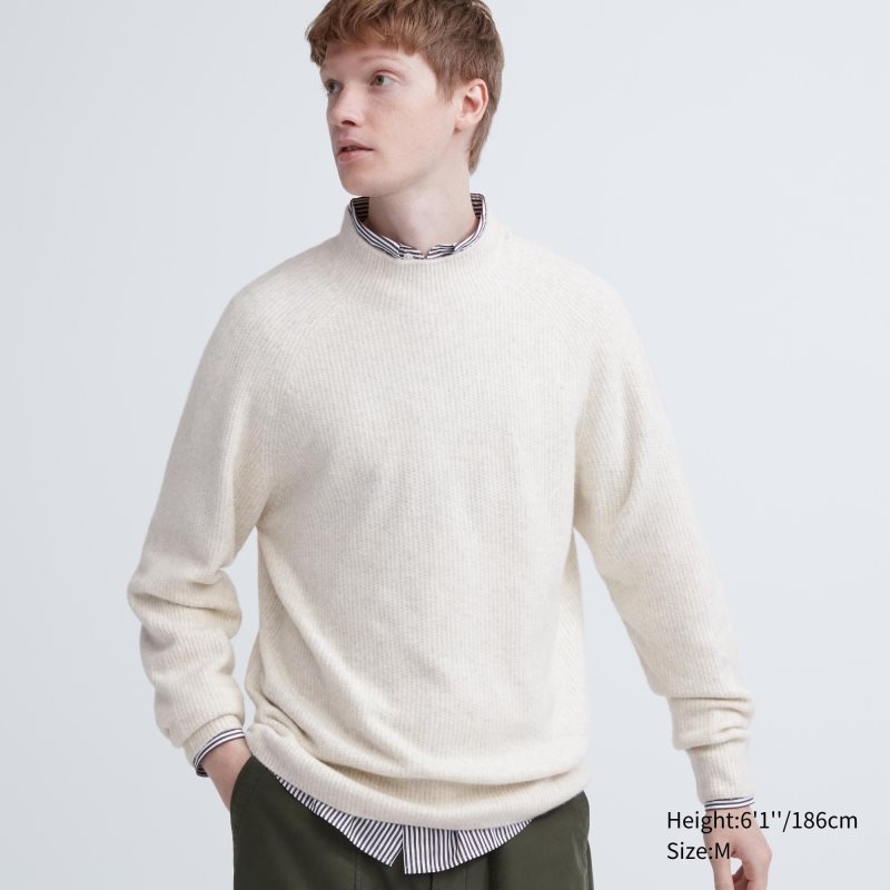 White Uniqlo 3d Knit Souffle Yarn Mock Neck Men Sweaters | 8629054