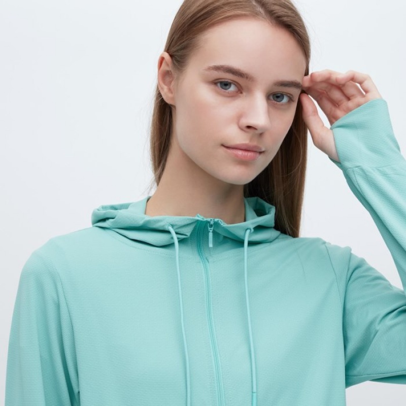 White Uniqlo AIRism Mesh UV Protection Full-Zip Women Hoodie | 9992279