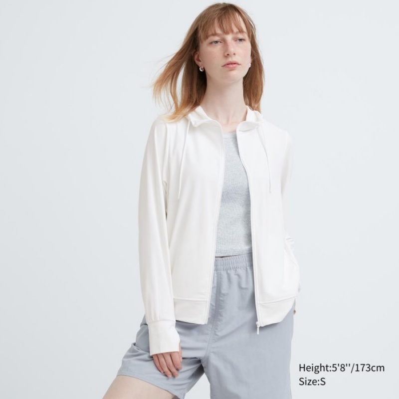 White Uniqlo AIRism Mesh UV Protection Full-Zip Women Hoodie | 9992279