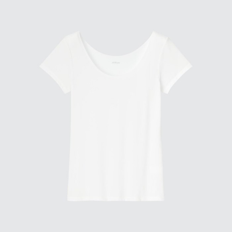 White Uniqlo AIRism Scoop Neck Short-Sleeve Women T Shirts | 3109142