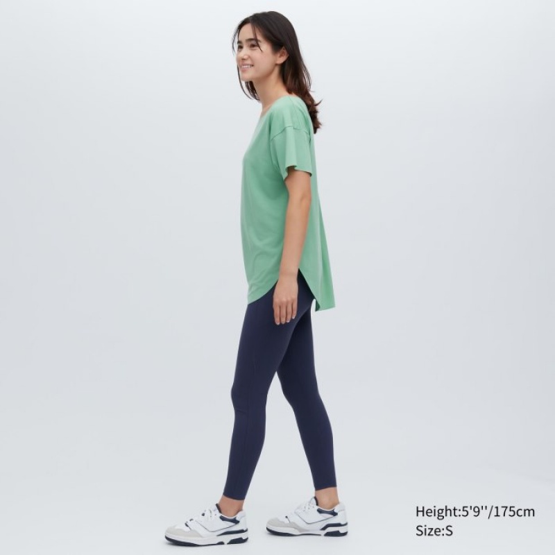 White Uniqlo AIRism Seamless Boat Neck Short-Sleeve Long Women T Shirts | 3529099