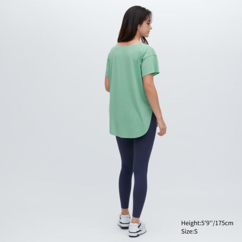 White Uniqlo AIRism Seamless Boat Neck Short-Sleeve Long Women T Shirts | 3529099