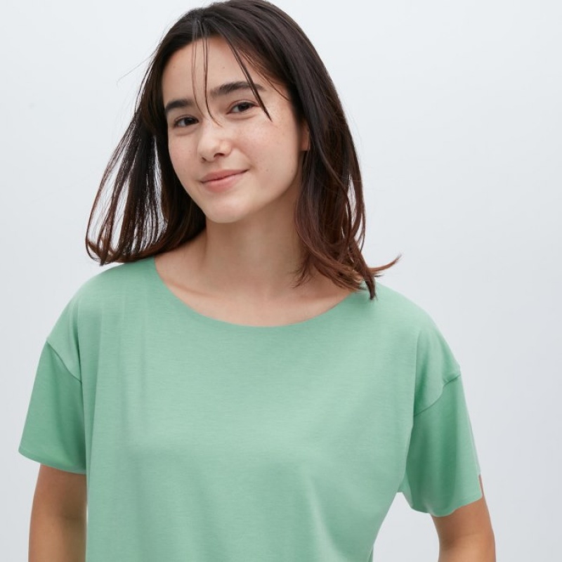White Uniqlo AIRism Seamless Boat Neck Short-Sleeve Long Women T Shirts | 3529099
