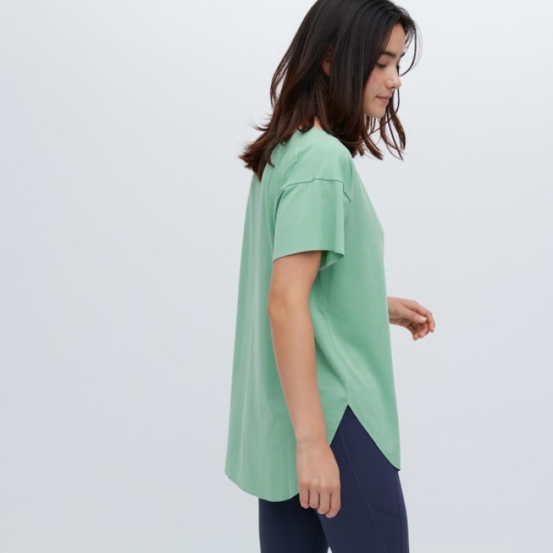 White Uniqlo AIRism Seamless Boat Neck Short-Sleeve Long Women T Shirts | 3529099