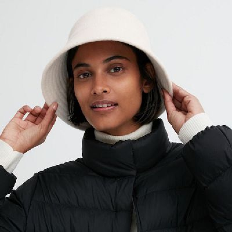 White Uniqlo Adjustable Wool Bucket Women Hats | 4664110