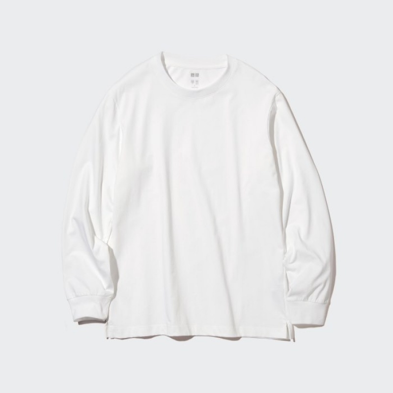 White Uniqlo Airism Cotton Uv Protection Crew Neck Long-sleeve Women T Shirts | 7551162