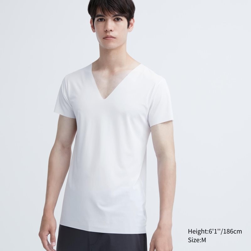White Uniqlo Airism Mesh Anti-odor V-neck Men T Shirts | 9341977