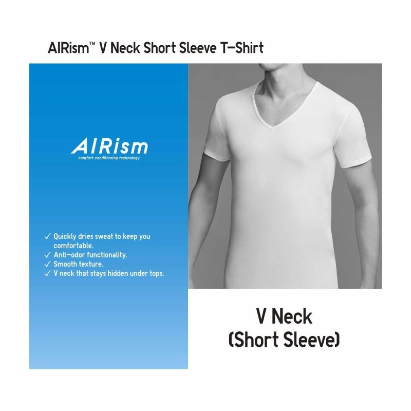 White Uniqlo Airism V-neck Short-sleeve Men T Shirts | 1177025