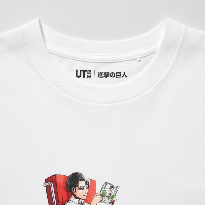 White Uniqlo Attack On Titan Ut Short-sleeve Graphic The Captain Levi Men T Shirts | 198167