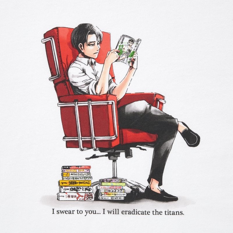 White Uniqlo Attack On Titan Ut Short-sleeve Graphic The Captain Levi Men T Shirts | 198167
