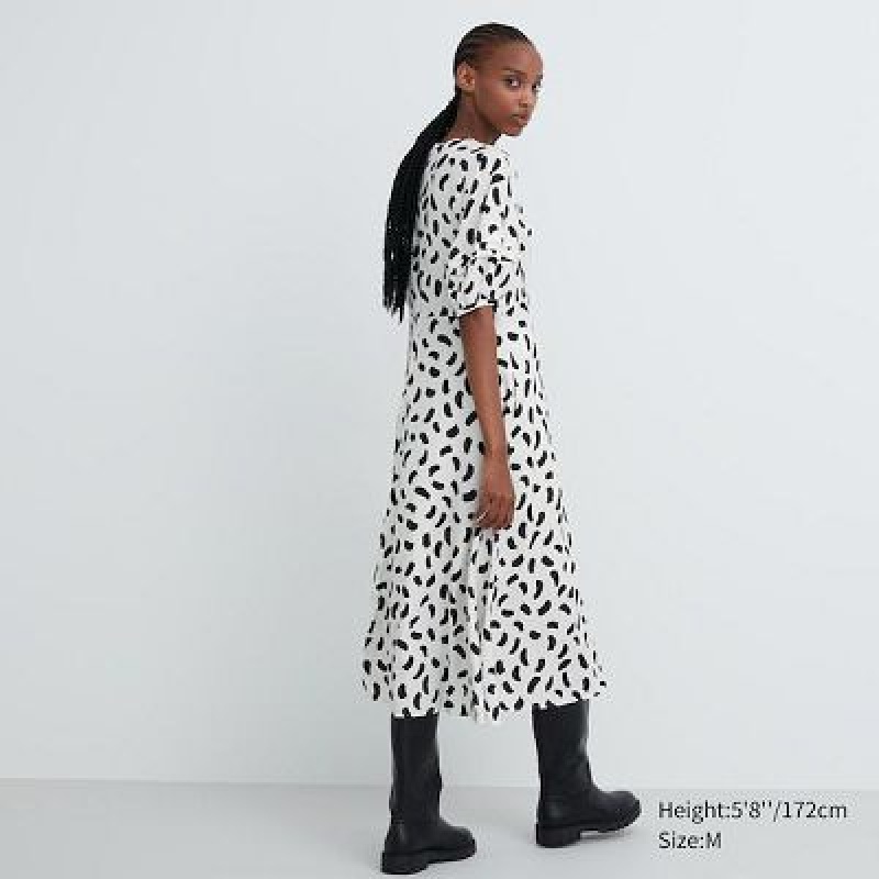 White Uniqlo Balloon Sleeve Short-Sleeve Women Dress | 9005724