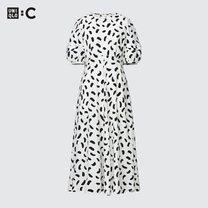 White Uniqlo Balloon Sleeve Short-Sleeve Women Dress | 9005724