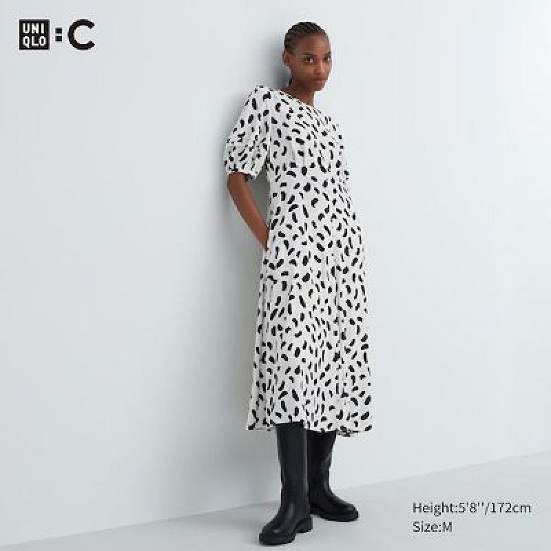 White Uniqlo Balloon Sleeve Short-Sleeve Women Dress | 9005724