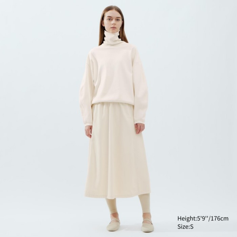 White Uniqlo Brushed Jersey Turtleneck Long-Sleeve Women T Shirts | 6844416